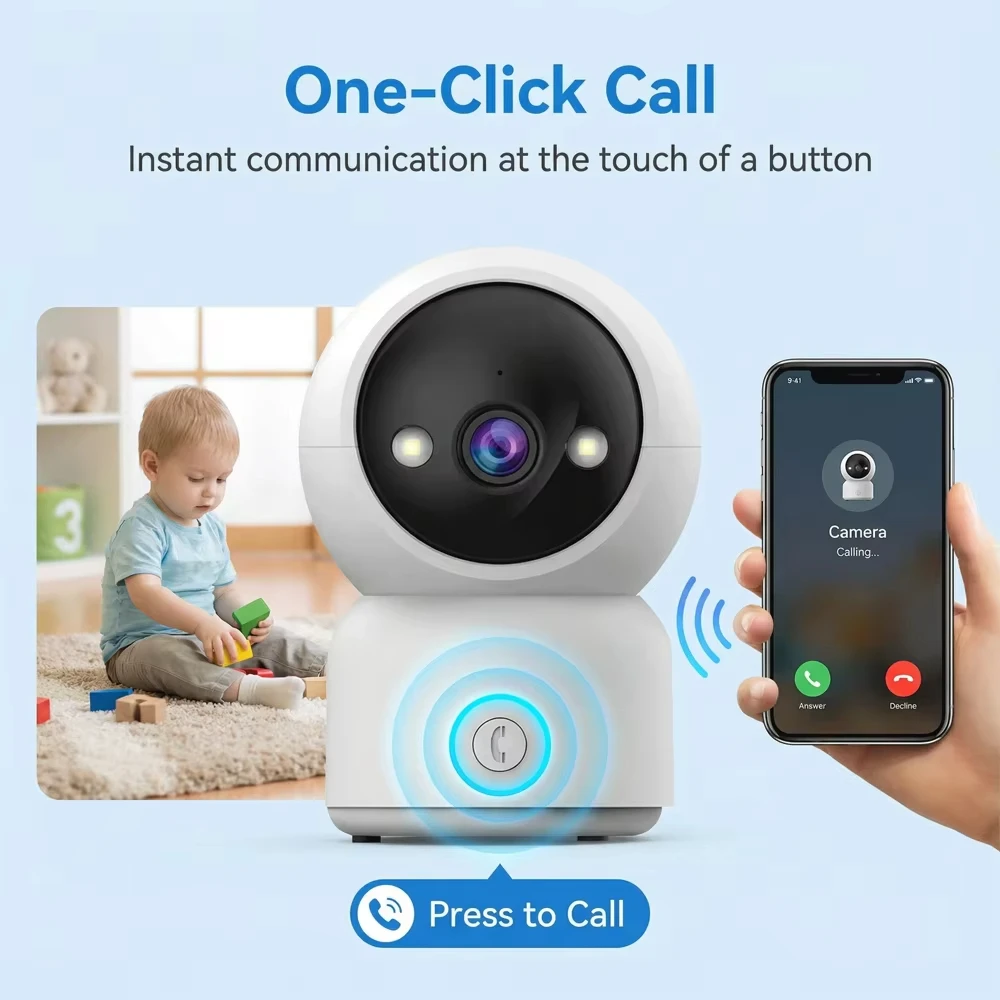 5MP Indoor WiFi Security Camera 355 Pan 90 Tilt Motion Detection Two Way Audio Night Vision TF Card One Touch Call Smart Monitor