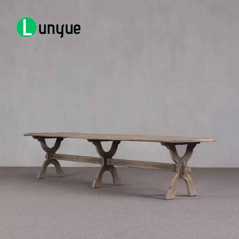 Solid Wood Oval Dining Table Handmade 10 Seat Classic Retro Wabi Sabi Style Eco Friendly Furniture for Large Living Room