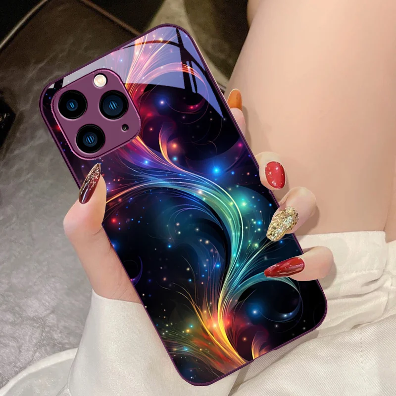 Brilliant Starry Sky For IPhone 15 Pro 14 13 12 Mini 11 XS Max XR 7 8 Plu SE 2020 2022 Tempered Glass Phone Case
