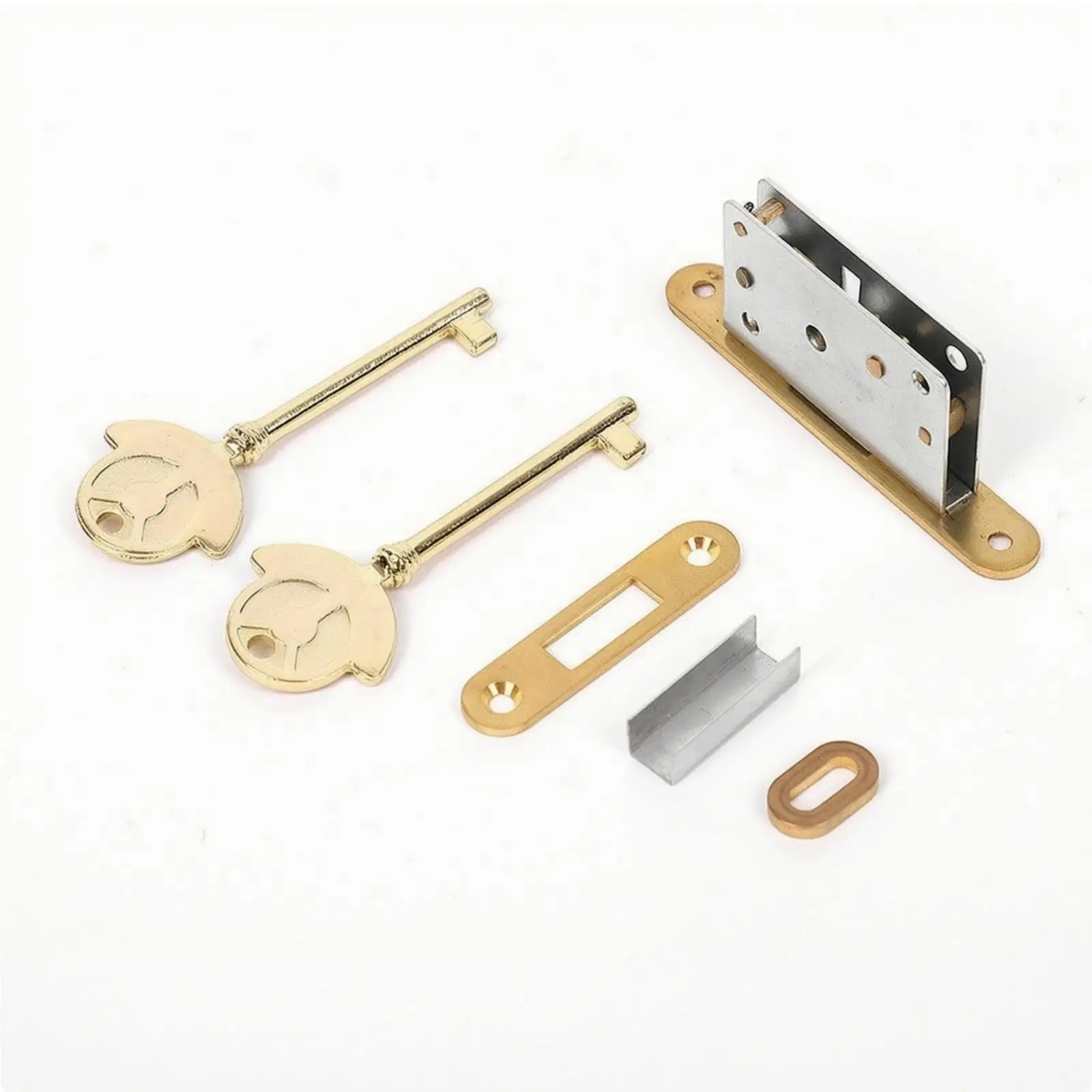 Piano Lock with Keys Compact Rectangular Strike Plate Spacer Washer for Jewelry Boxes