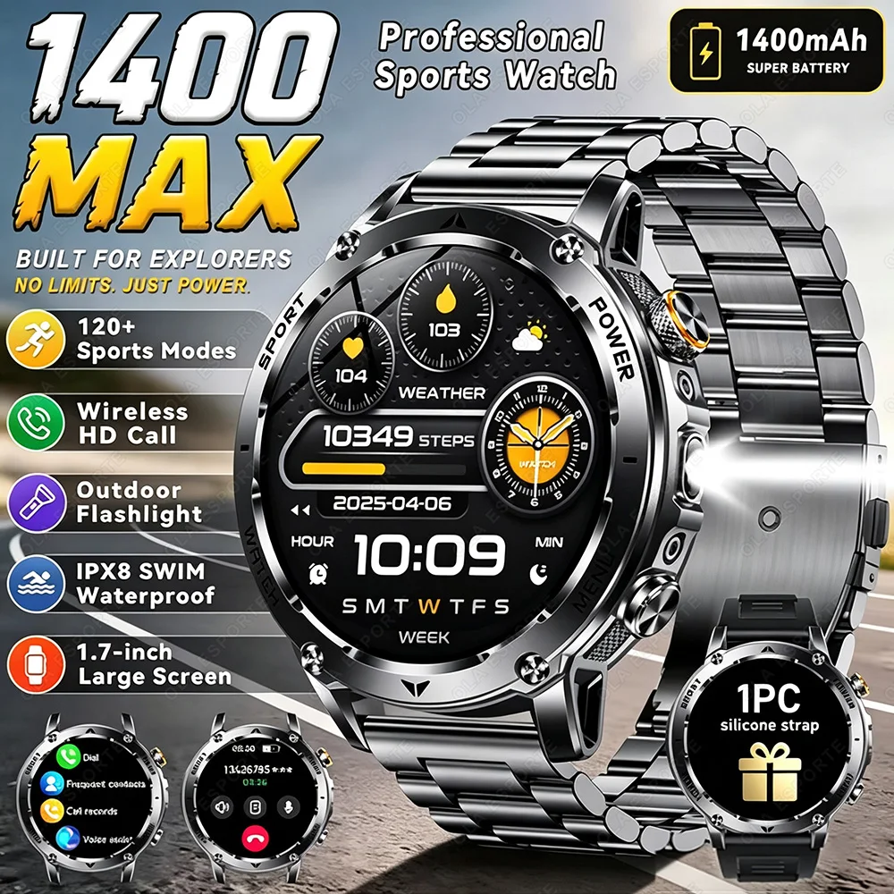 Neue Outdoor-Militär-Smartwatch mit 1400mAh Akku für Herren, Sport-GPS-Tracking, SOS-Funktion, Taschenlampe, IP68 wasserdicht, BT-Anruf, Smartwatches HT30 ﻿