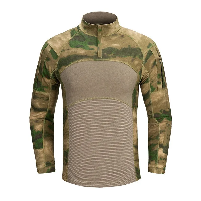 Ripstop Camouflage Tactical Shirt Men Camo Long Sleeve Combat Shirts Multi-Pocket Cotton Military Uniform T-Shirt