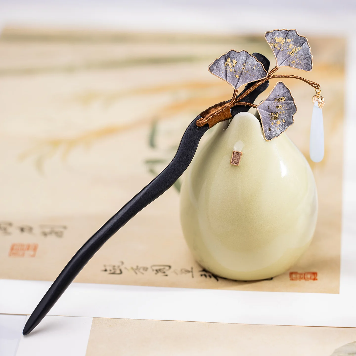 Intangible Cultural Heritage Edelweiss Hairpin Imitation Ebony Hairpin Tassel Wooden  Disc