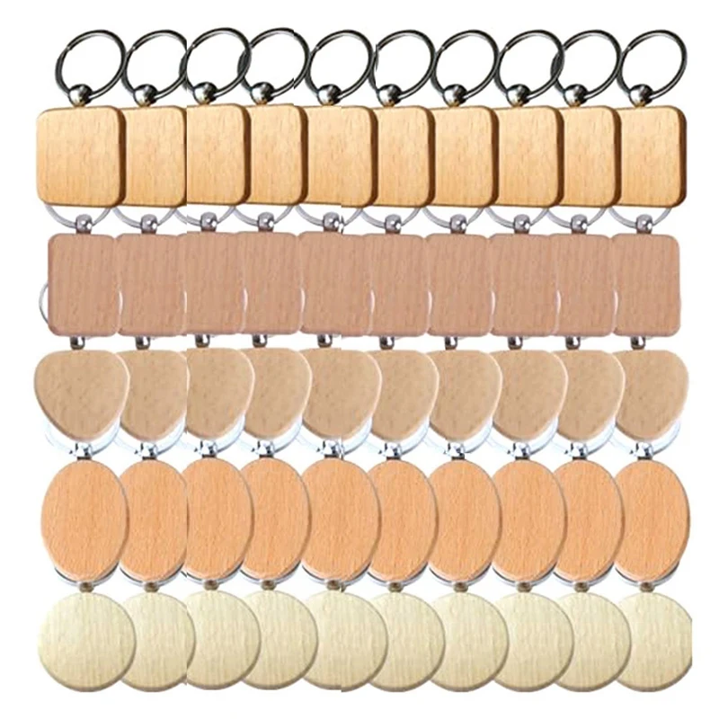 

Blank Wooden Key Chain- Mixed Shapes Unfinished Wood Keychain Wooden Gift Tags For DIY Gifts Engrave Crafts