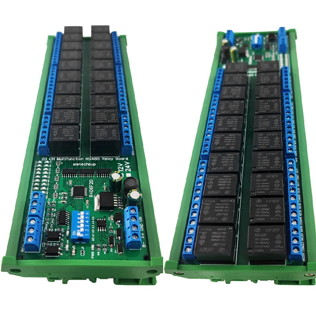 

DC 12V/24V 20Ch RS485 Relay Board 20DO 2DI 2AI PLC IO Expanding Module Modbus RTU 4-20MA 0-10V Multifunction Relay Module