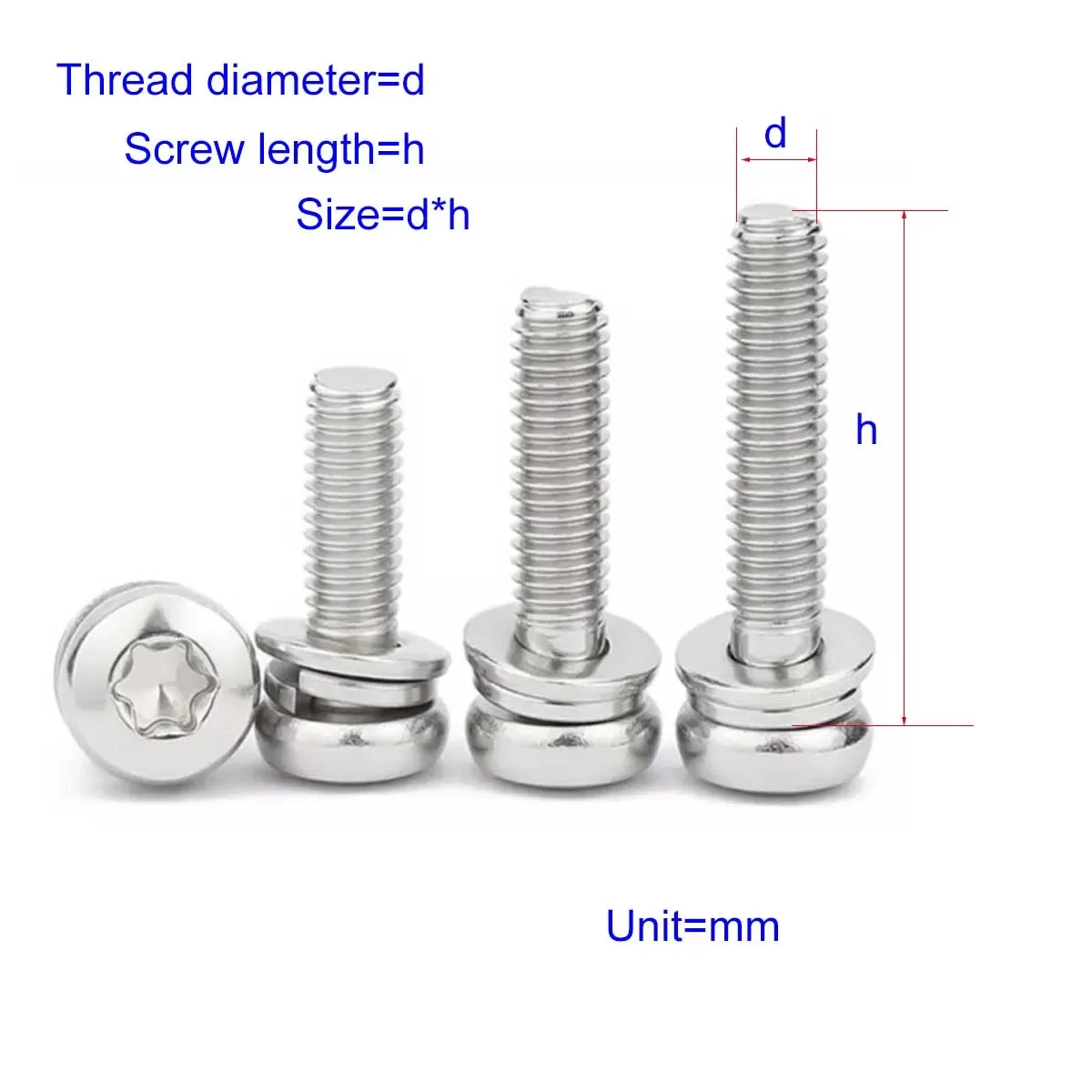 

304 Stainless Steel Round Head Plum Blossom Triple Screw/Spring Washer, Pan Head Anti-Theft Bolt