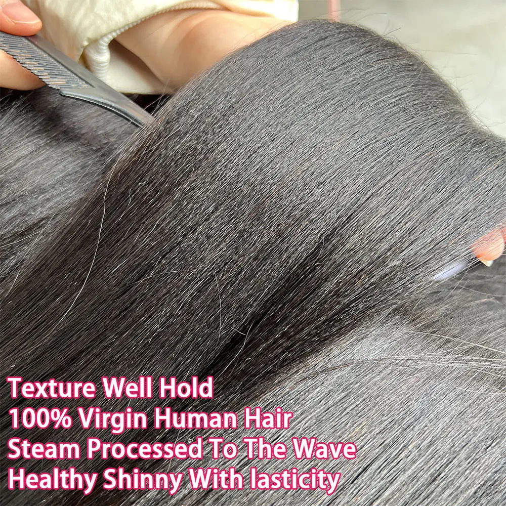 Leichte Yaki-Glatthaar-Bundles, 1/3/4 Stück, Kinky Straight Echthaar-Bundles, 10-30 Zoll, unbehandelte Echthaar-Extensions für Frauen – Detail 4