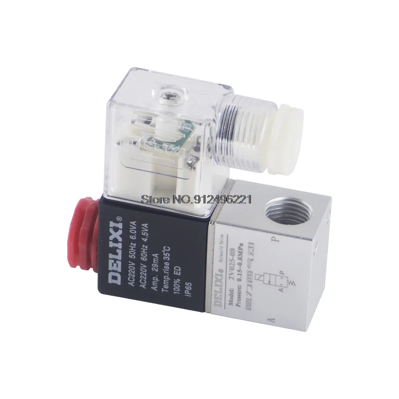 DELIXI 2V025-08 Air Solenoid Valve Pneumatic Control Valves Normally Closed DC 12V 24V 220V 110V 2 Way 2 Position