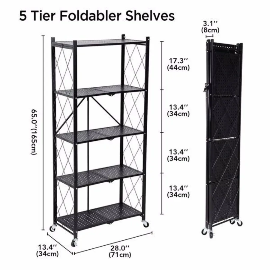 

Joybos 5 Tier Black Heavy Duty Foldable Metal Organizer Shelves with Wheels