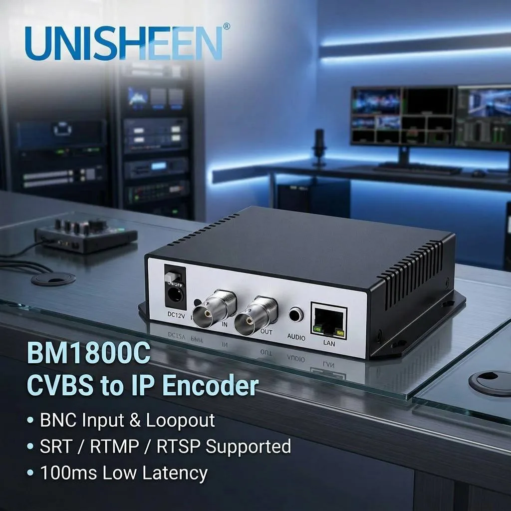 Unisheen BM1800C Professional H.264 BNC CVBS to IP Video Encoder With Loopout for YouTube Facebook Live Streaming