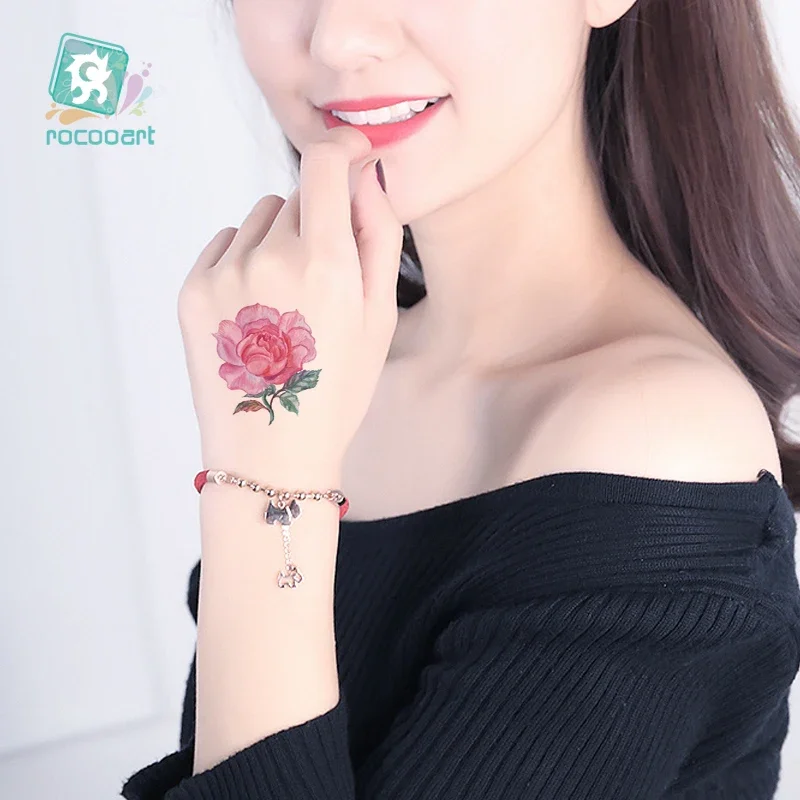 Small Size Flowers Fake Tattoo Rose Lavender Lotus Temporary Tatoo Body Art Woman Tattoo Stickers For Hand Face Sexy Taty