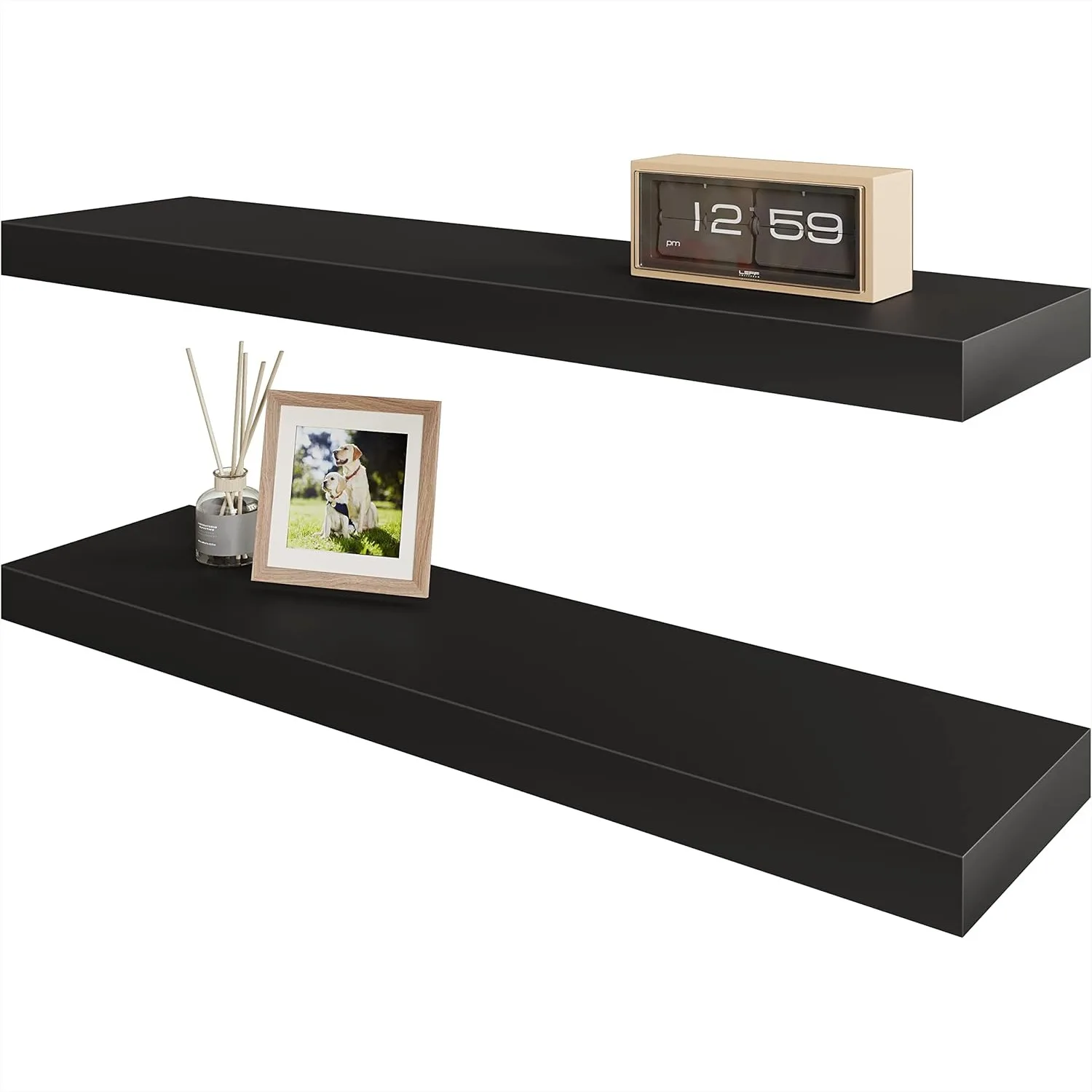 

Floating Shelf 24 in Wall Mounted Shelves for Bathroom Kitchen Living Room Decor, Black MDF Storage Shelf Set