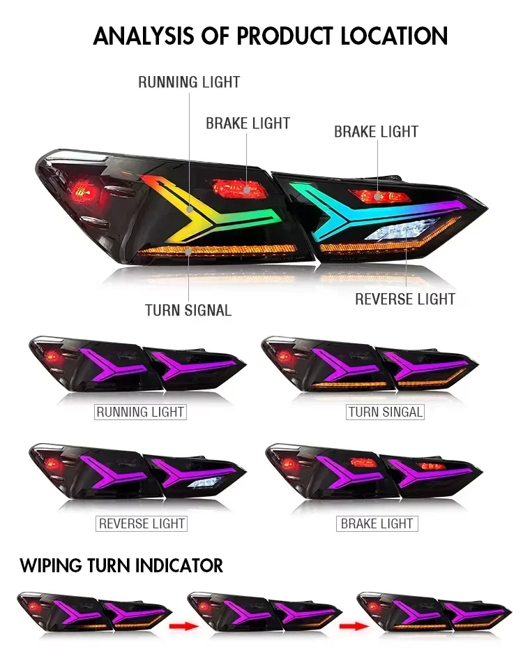 DK Motion Modified Smoke Car Rear Lamp For Toyota Camry 2018 8th Gen SE LE XSE XLE LED Tail Lights Car Lamp Assembly