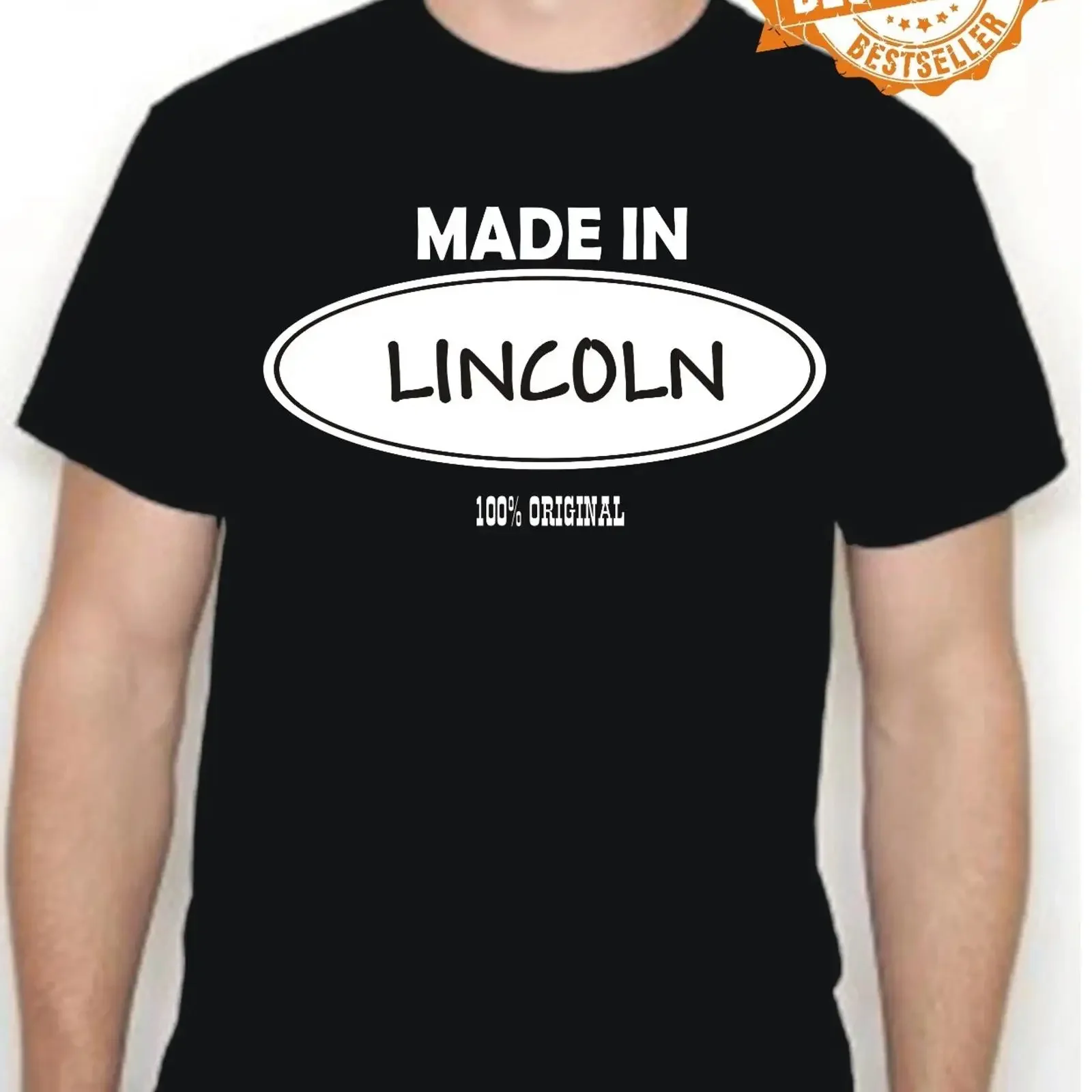 Camiseta MADE IN LINCOLN Any Town City 100% Original S XXL Vintage Lavada Designer Masculina Elástica Para Uso Diário