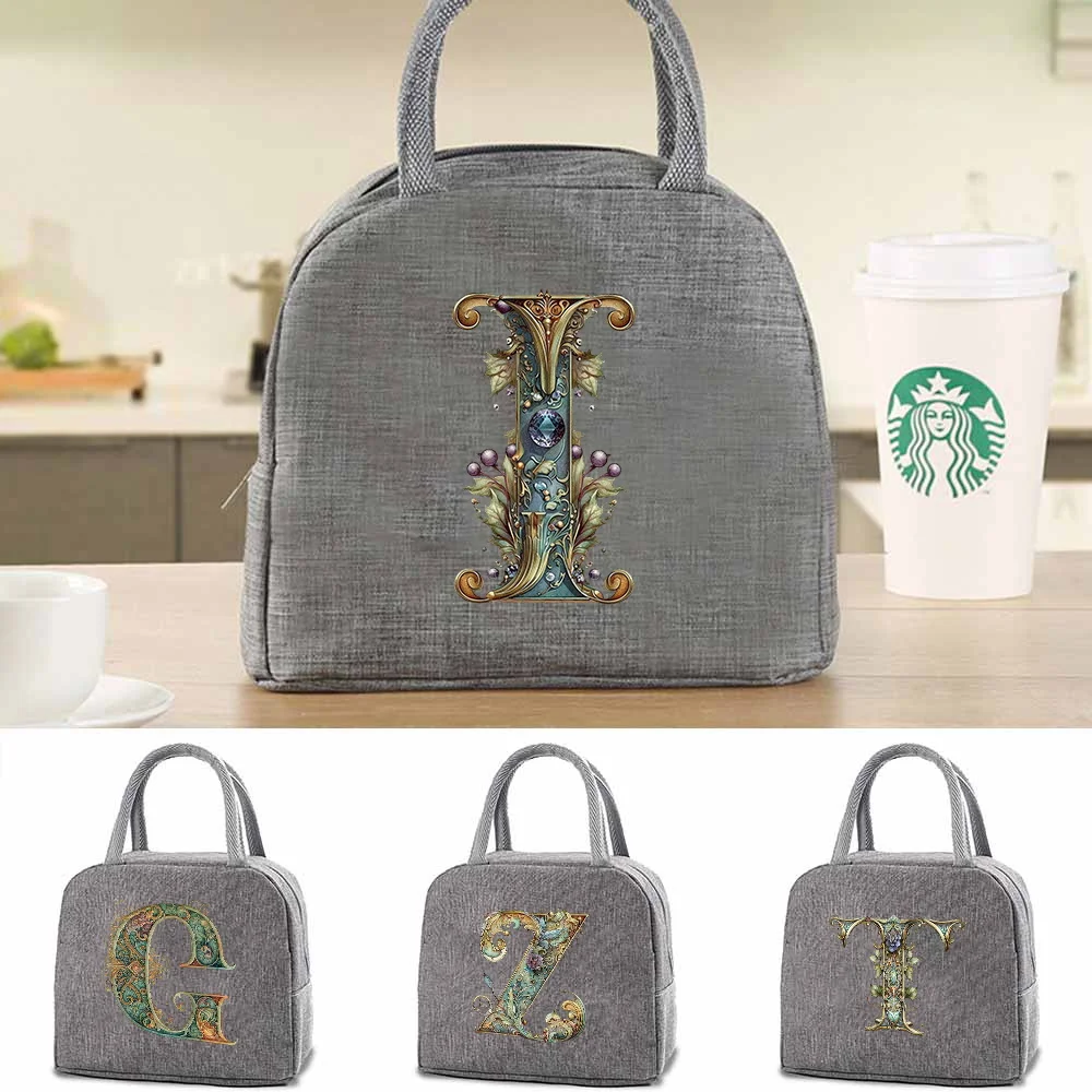 Portable Food Insulation for Student Traveling Graphic Letter Printing Box Picnic Waterproof Oxford Zipper Insulation Lunch Bag