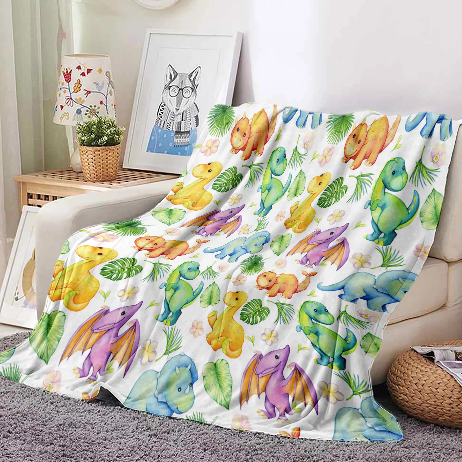 1PC Cute Dinosaur pattern Throw Thin Blanket Gifts for Couch Bed Car Home Camping For Cute animals Lovers all season use
