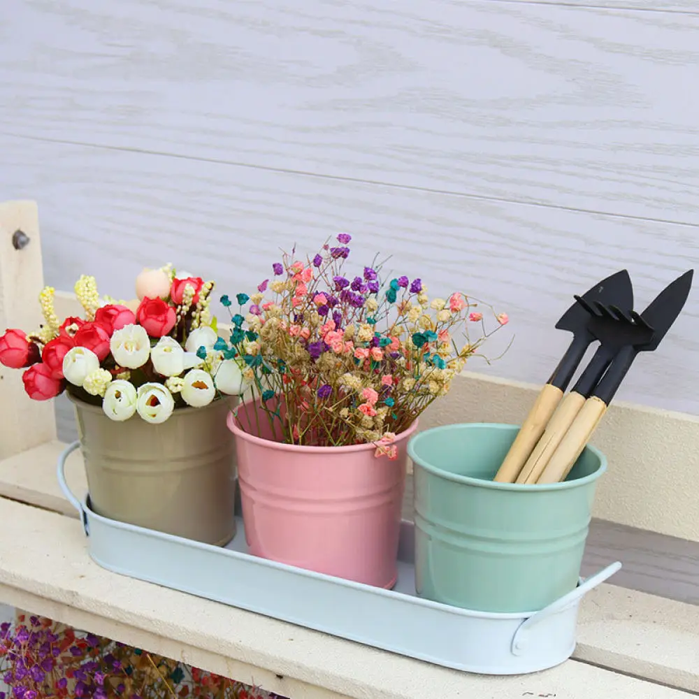 Decorative Iron Flower Pot Metal Succulent Plant Container Desktop Ornament For Home Garden Office Indoor Decor