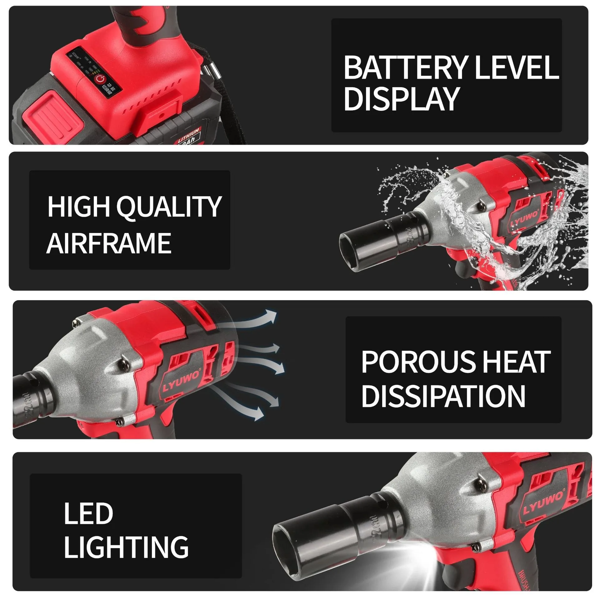 20V Electric Impact Wrench 600N.m Brushless Wrench Rechargeable 1/2 inch Li-ion Battery For Car Tires Cordless Power Tools