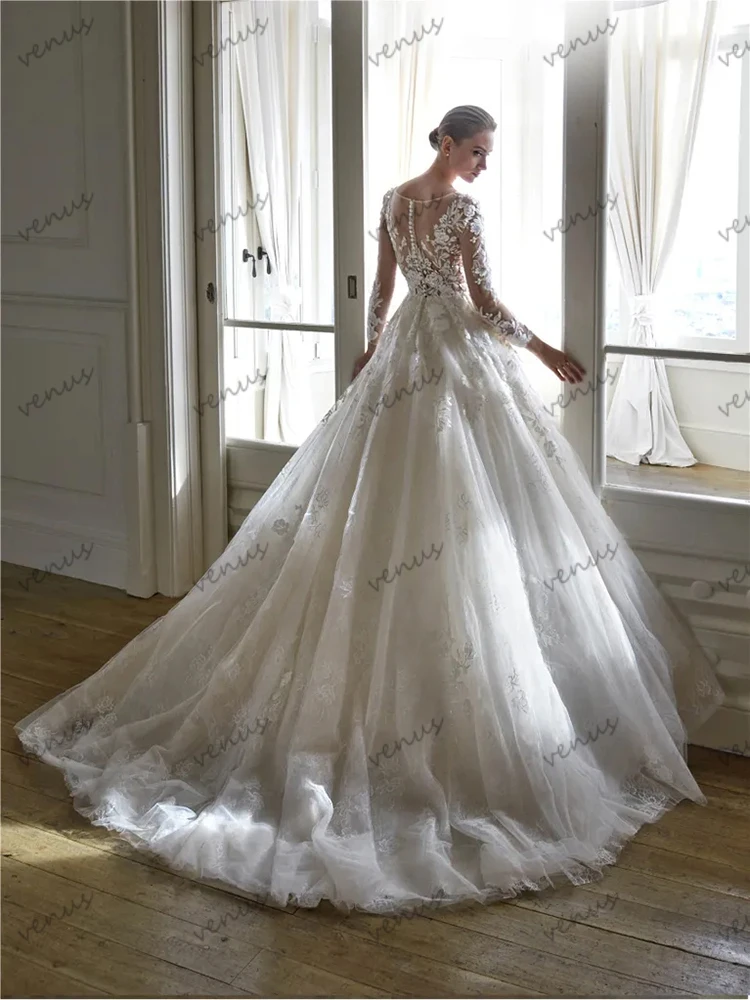 Exquisite Wedding Dresses A Line Vintage Bridal Gowns Lace Appliques Full Sleeves Glamorous Vestidos De Novia Customized 2025