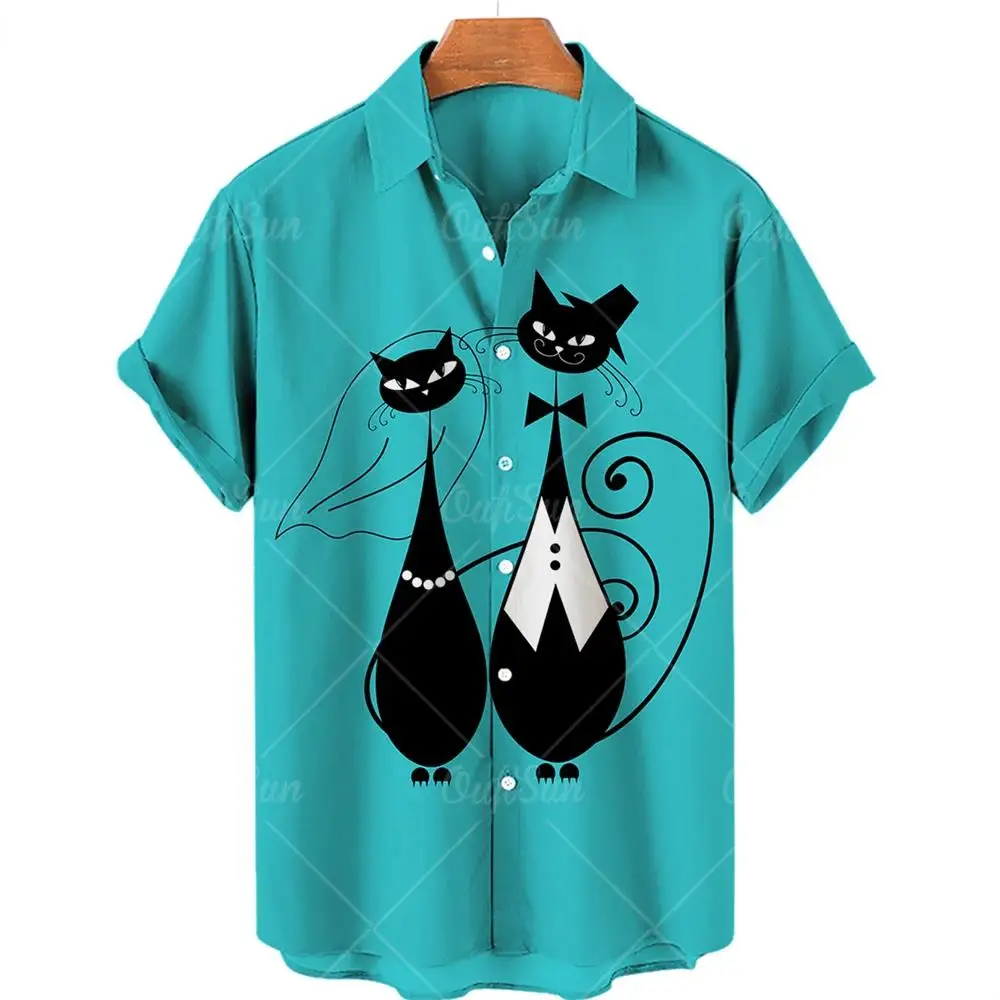 

Летняя гавайская рубашка унисекс, модная мужская футболка с милым котом, мужская рубашка с 3D принтом, повседневные топы с коротким рукавом, Одежда большого размера