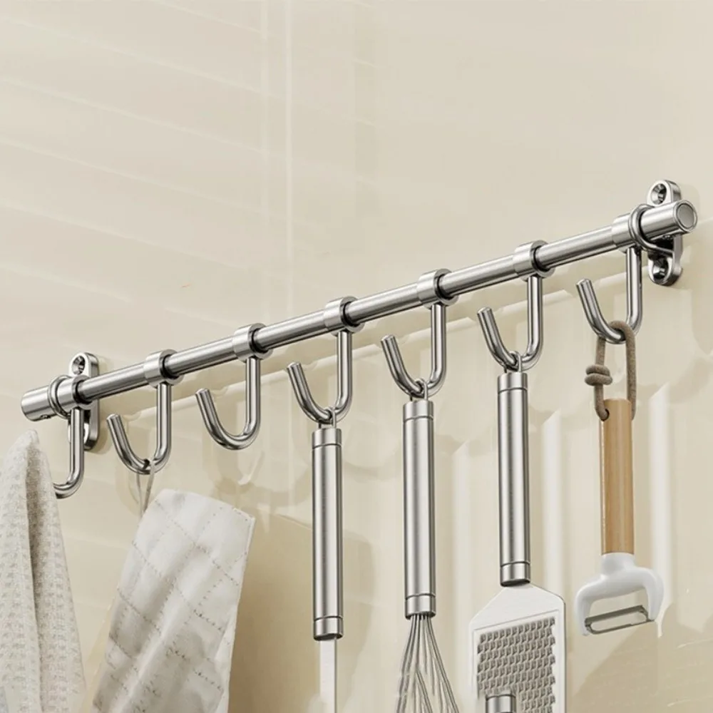 

Stainless Steel Kitchen Rail Rack Space Saving with Movable Hooks Sliding Flatware Storage Rack Wall Mounted Shovel Storage Rack