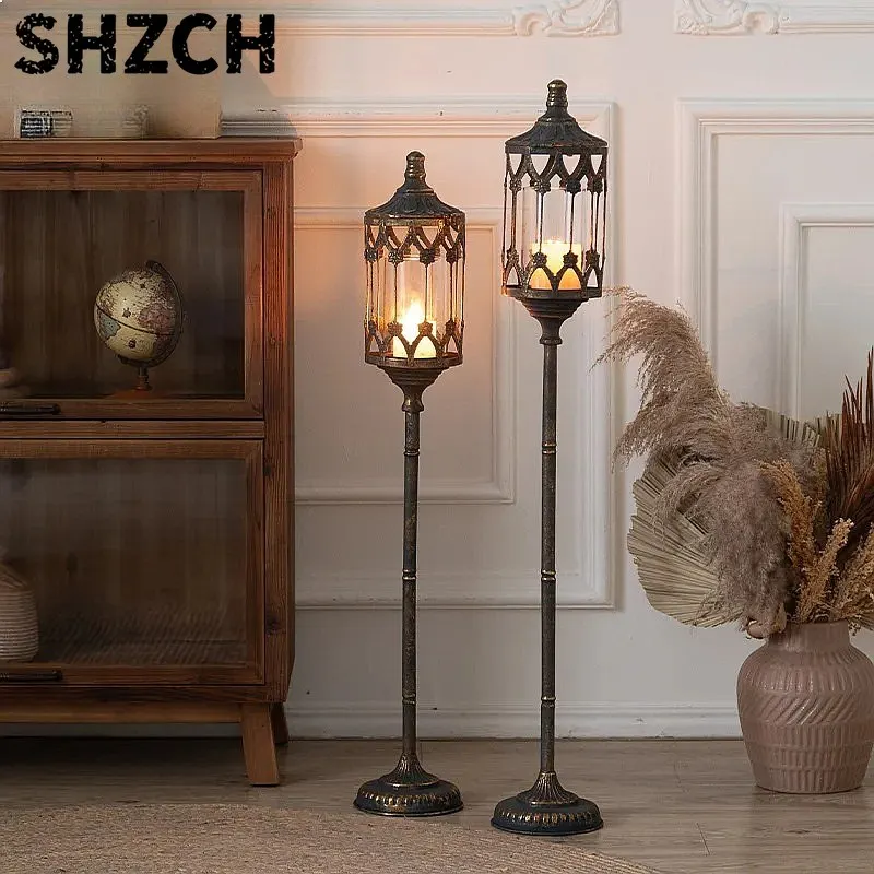 Outdoor Metal Candelabra Rainproof Vintage Lantern for Garden Patio Large Rustic Candle Holder