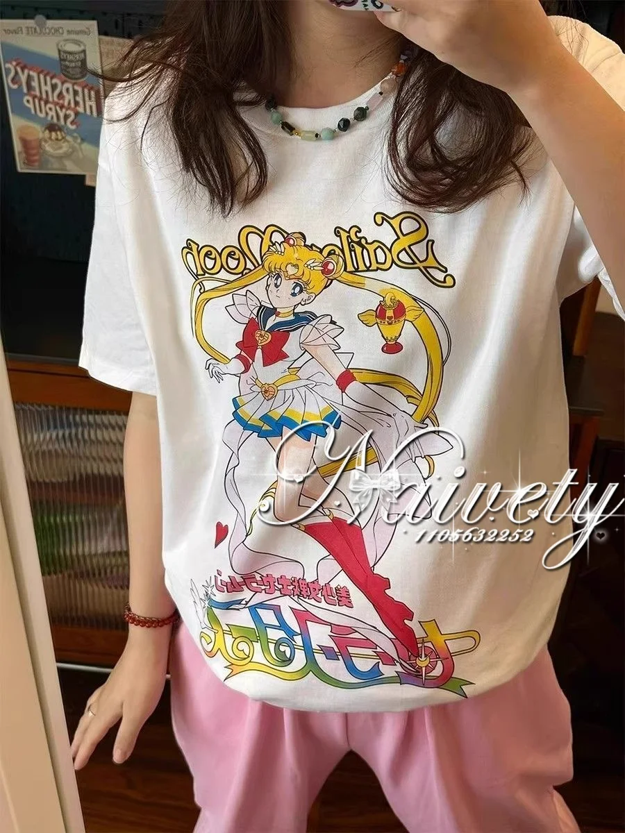 2026 Anime „Sailor Moon“ Retro-Muster Sommer Baumwoll-T-Shirt für Damen und Herren, Street Casual Trendiges Paar-Kurzarmshirt
