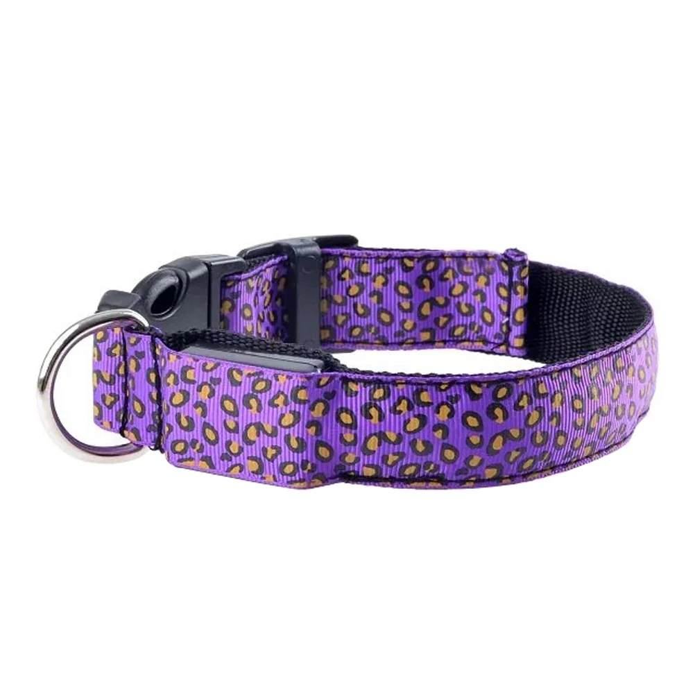 LED Dog Necklace Adjustable Leopard Light up Night Safety Collar for Pet Dogs - Size S (Purple) pet collar