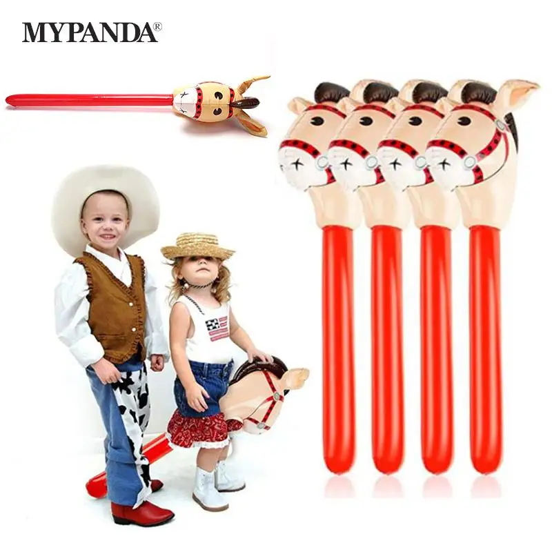 Inflatable Horse Heads Cowgirl Stick PVC Balloon Outdoor Educational Toys For Children Babies Birthday Gifts 1Pc