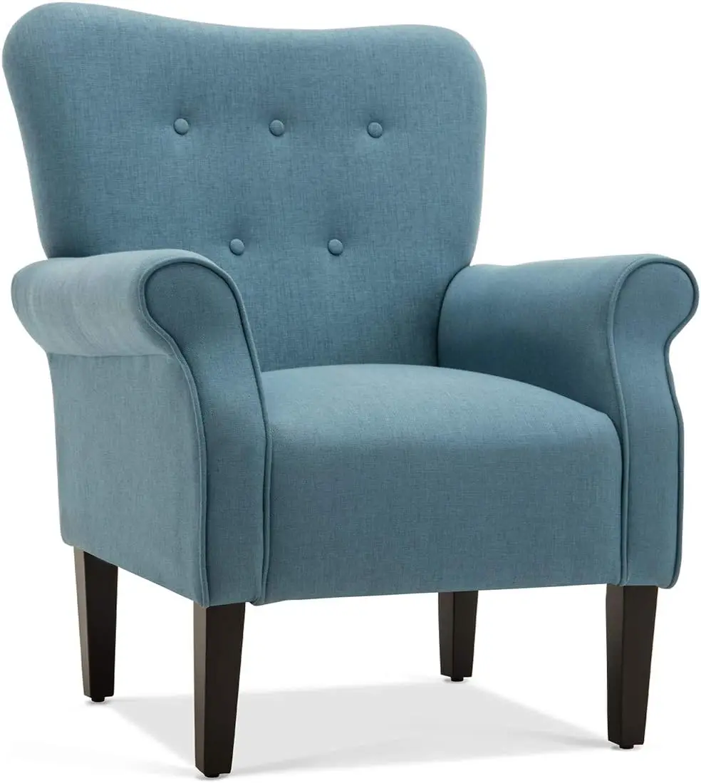 BELLEZE Modern Accent Chair for Living Room, High Back Armchair with Wooden Legs, Upholstered Wingback Side Chair Padded