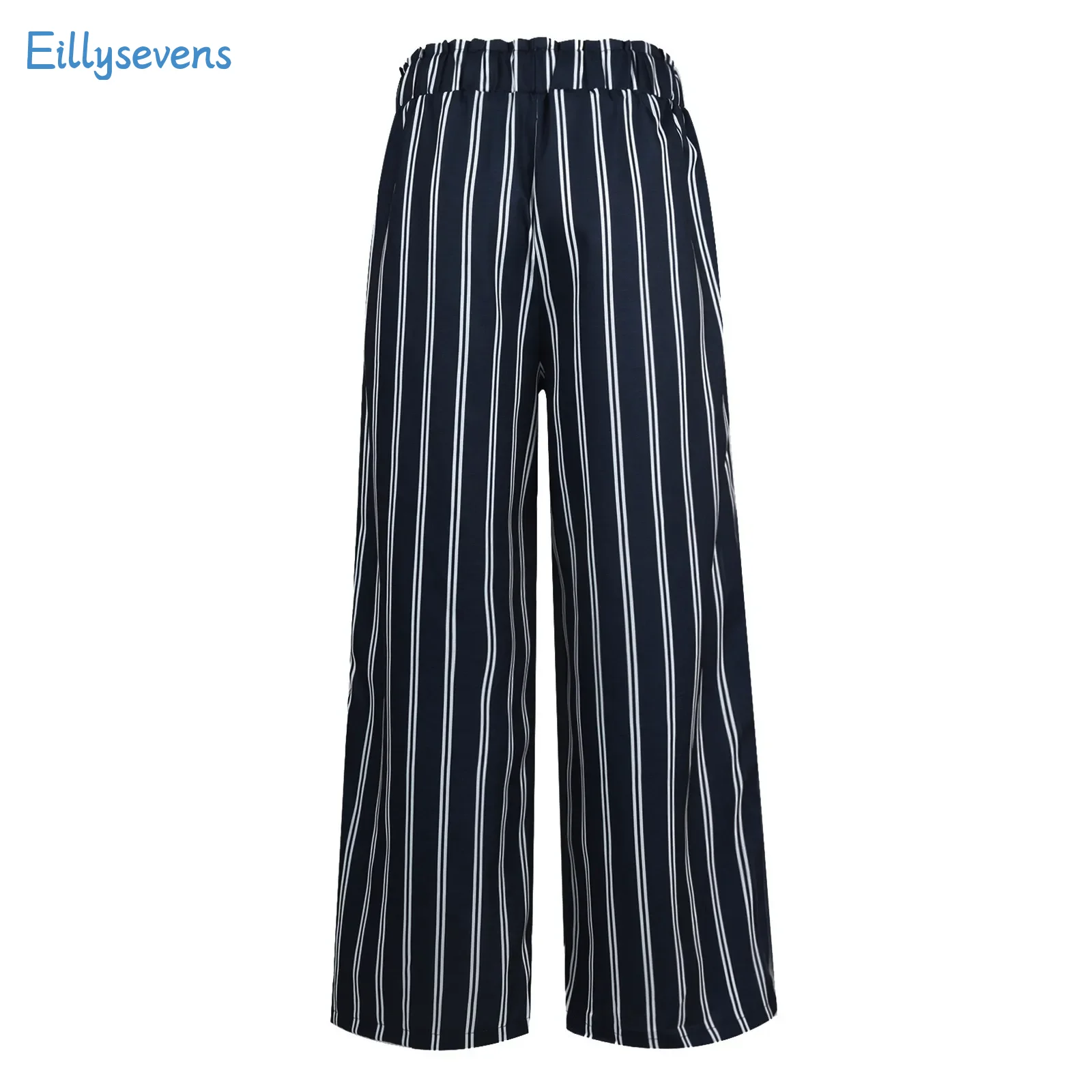 

Striped Wide-Leg Pants Women'S Loose Casual Pants Summer New High-Waisted Elastic Waist Straight Loose Pants With Pockets