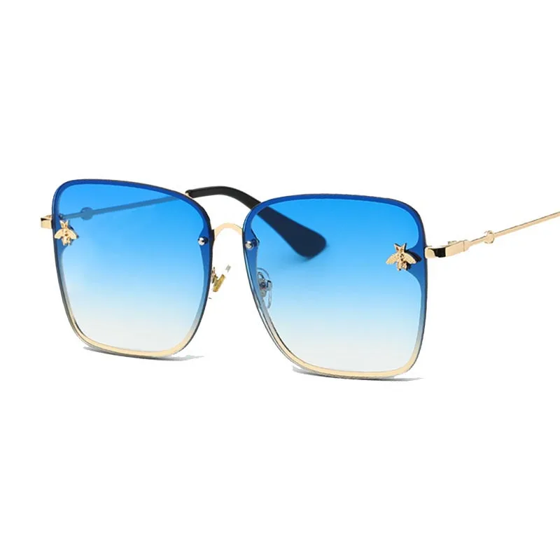 Fashion Lady Oversized Rimless Sunglasses Women Men Little Bee Glasses Square Eyeglasses Gradient Sun Glasses Male Female UV400