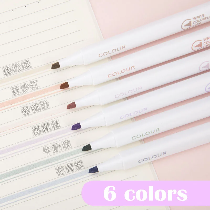 6Pcs/Set Triangle Soft Tip Highlighter Kawaii Light Color Marker Pen DIY Journal Photo Album School Office Stationery Gift