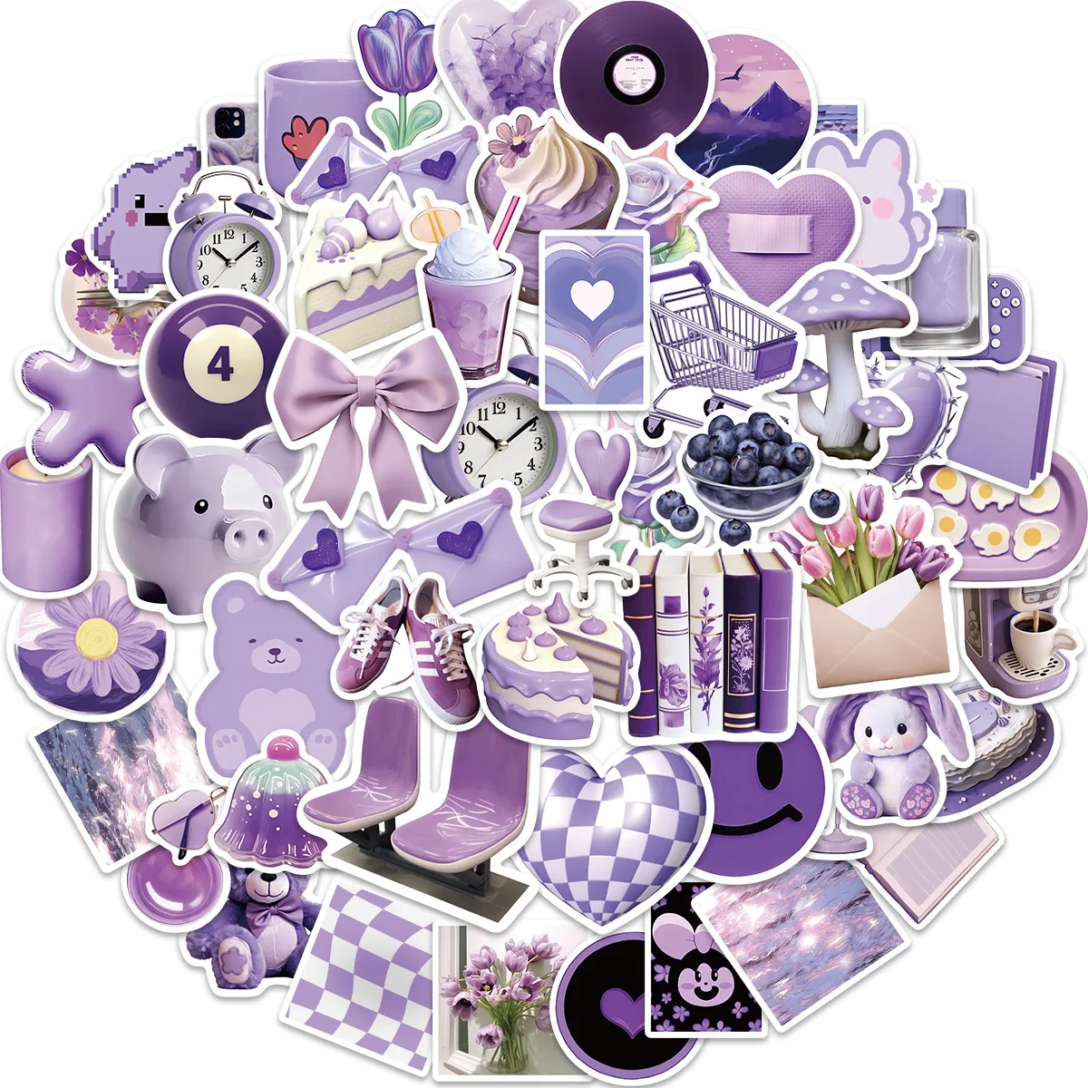 56PCS Kawaii Purple Color PVC Sticker Aesthetic Hand Accounting DIY Decoration Scrapbooking Korean Stationery Supplies