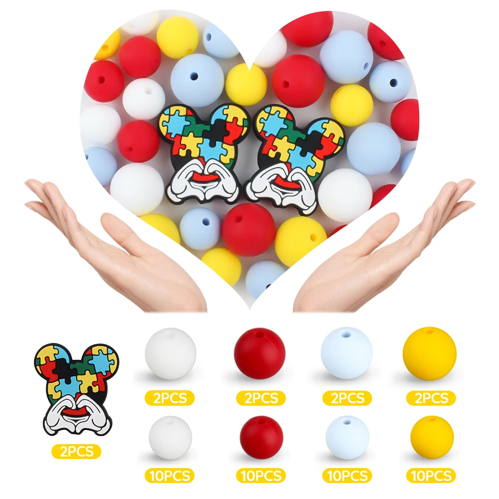 

50Pcs/Set Silicone Beads Mouse Shape Baby Teething Beads Teether Set Food Grade DIY Bracelet Pacifier Chain Rattles Accessories