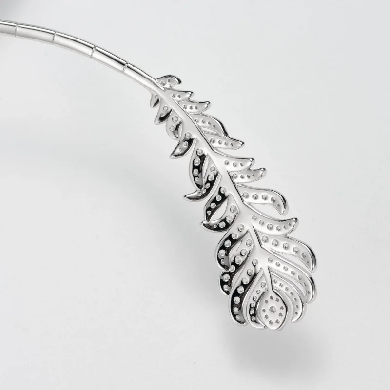 Cameo 925 Silver K Gold Plated Feather CZ Open Choker Necklace Women Full Paved Cubic Zirconia Statement Collar Jewelry