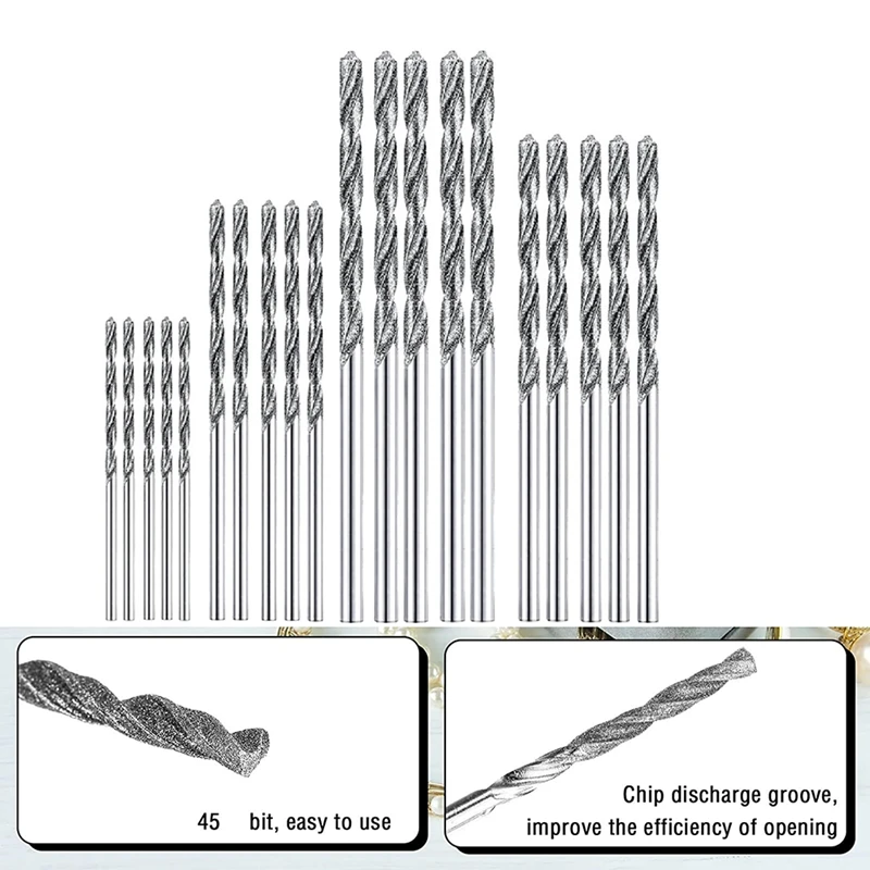 Diamond Drill Bit Set 20 Pieces 4 Sizes 1Mm 1.5Mm 2Mm 2.5Mm Twist Tip Jewelry Beach Sea Glass Shells Gemstones Lapidary