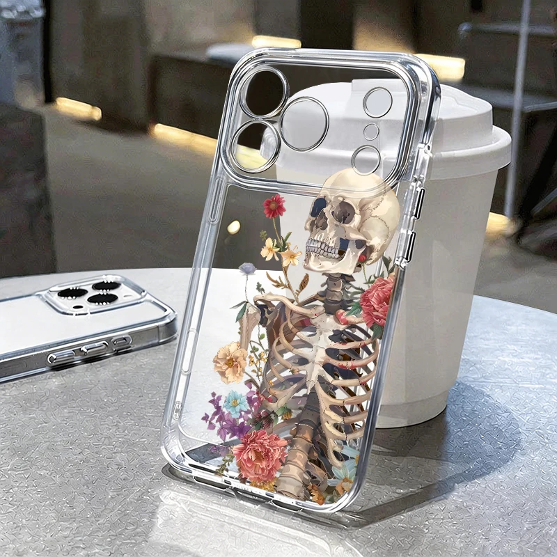 Cover per iPhone con fantasia teschio strana, trasparente, antiurto, in TPU morbido, per modelli 17e, 17, 16, 15, 14, 13 Pro Max, 17, 16 Pro, 16e, 12, 11