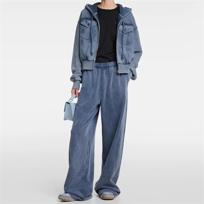 

Women's pants 2024 Summer New Korean Fashion Elastic Waist Wide Leg Pants cotton knitting Trousers y2k Casual loose Pants female