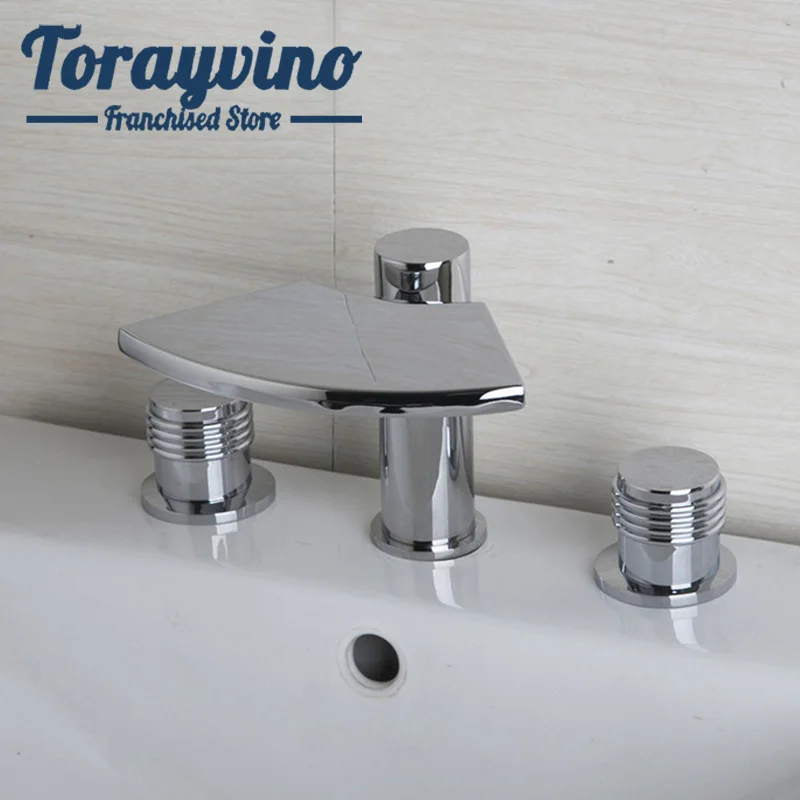 Bathtub waterfall Faucet 3 Pieces set 2 Lever Chrome Deck Mounted Bathroom Shower Bathroom Brass Torneira Faucet Mixer Taps