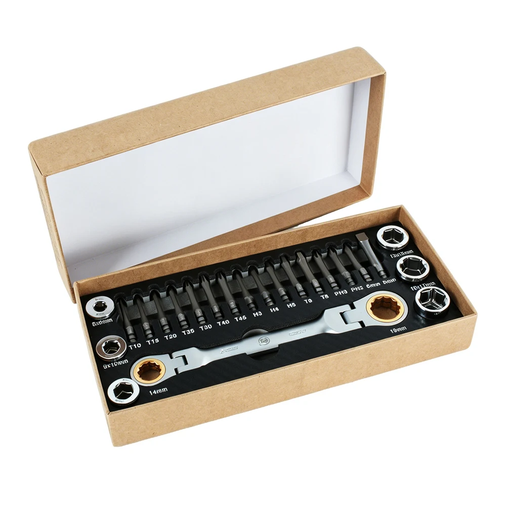 

23Pcs Ratchet Wrench Set Double Box Spanner Socket Screwdriver Bits Multifunctional Auto Mechanical Repair Tool Kit