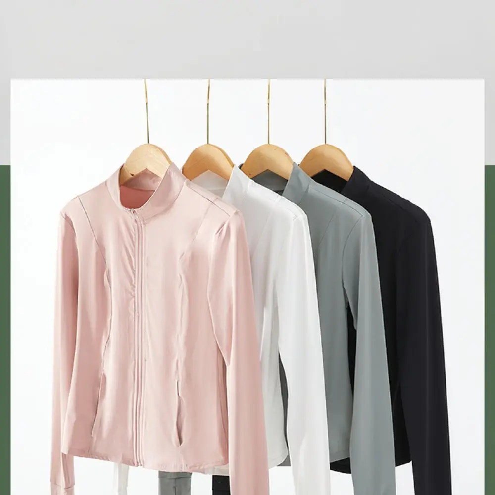 Summer Women Sports Jacket Sun Protection Slim Waist Breathable Yoga Running Fitness Casual Thin Long Sleeve Clothing
