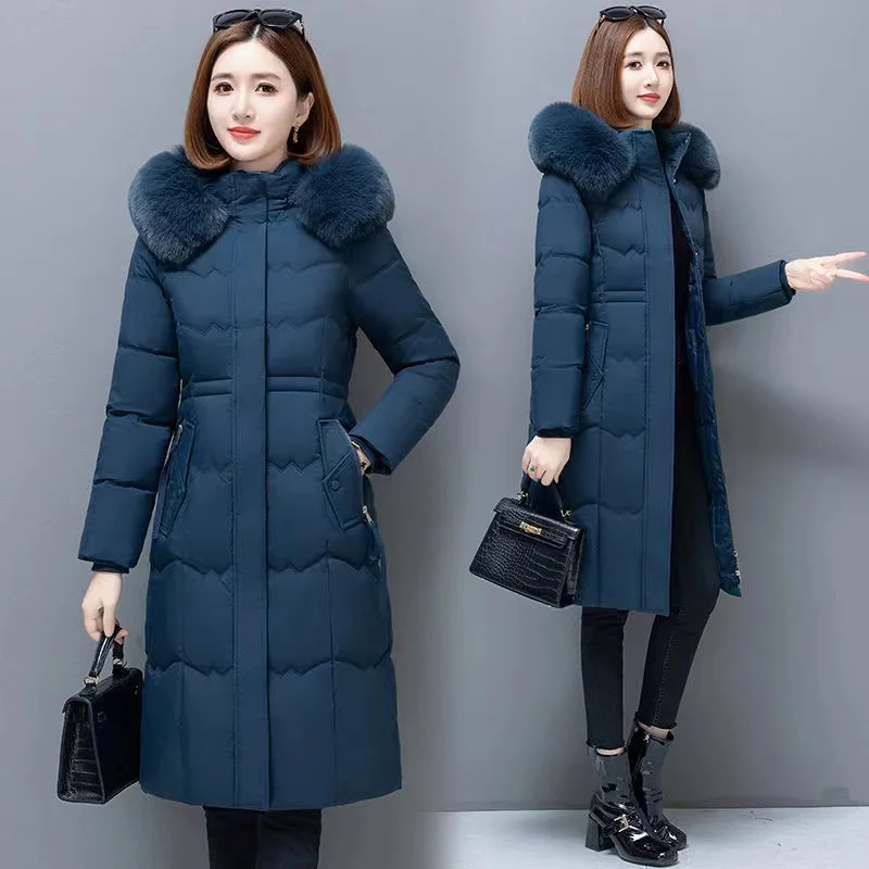 Winter Parka Women Puffer Jacket 2023 Thickened Slim Cotton-padded Jacket Warm Fur Collar Hooded Long Sleeve Coat Outerwear