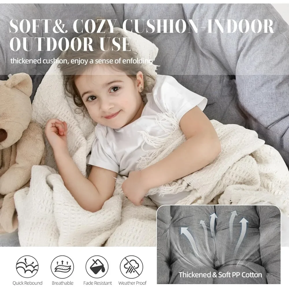 كرسي هزاز للفناء كبير الحجم، كرسي هزاز باباسان للاستخدام الداخلي والخارجي، كرسي صالة مع وسادة، كرسي هزاز على شكل بيضة