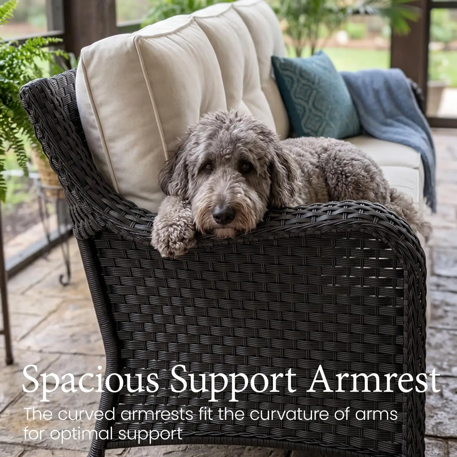 10 Piece Wicker Outdoor Furniture Set with 6-inch Comfy Cushions