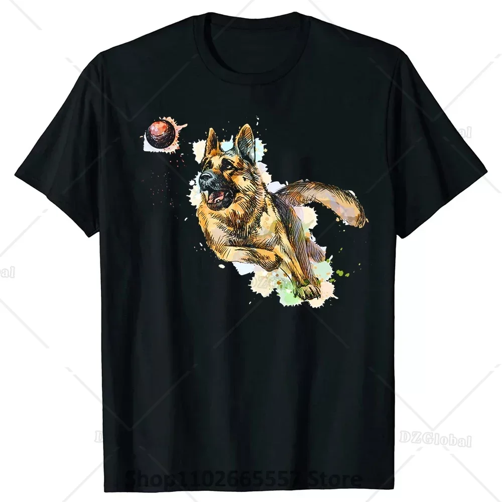 Funny Italian Greyhound Design Greyhounds Dog T-Shirt German Shepherd Dog Playing and Catching A Ball Printed Men TShirt