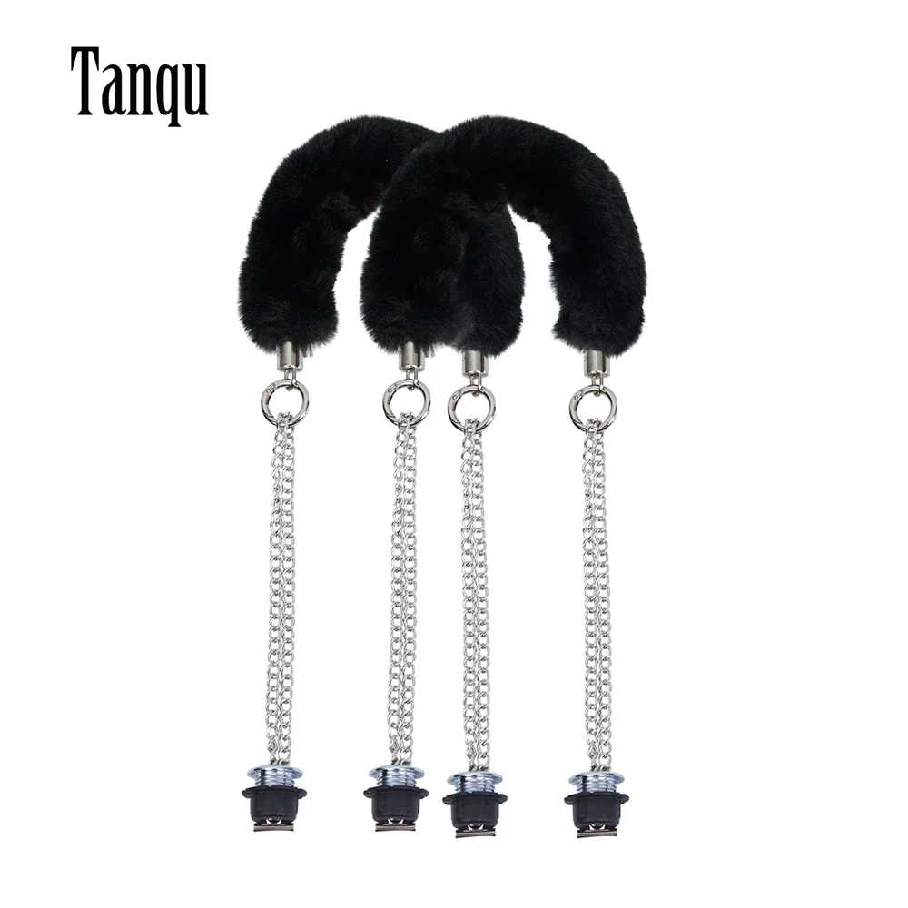 

New Autumn Winter 1 Pair Obag Faux Fur Furry plush strap handles Silver Long Chain For O Bag Women Shoulder Handbags