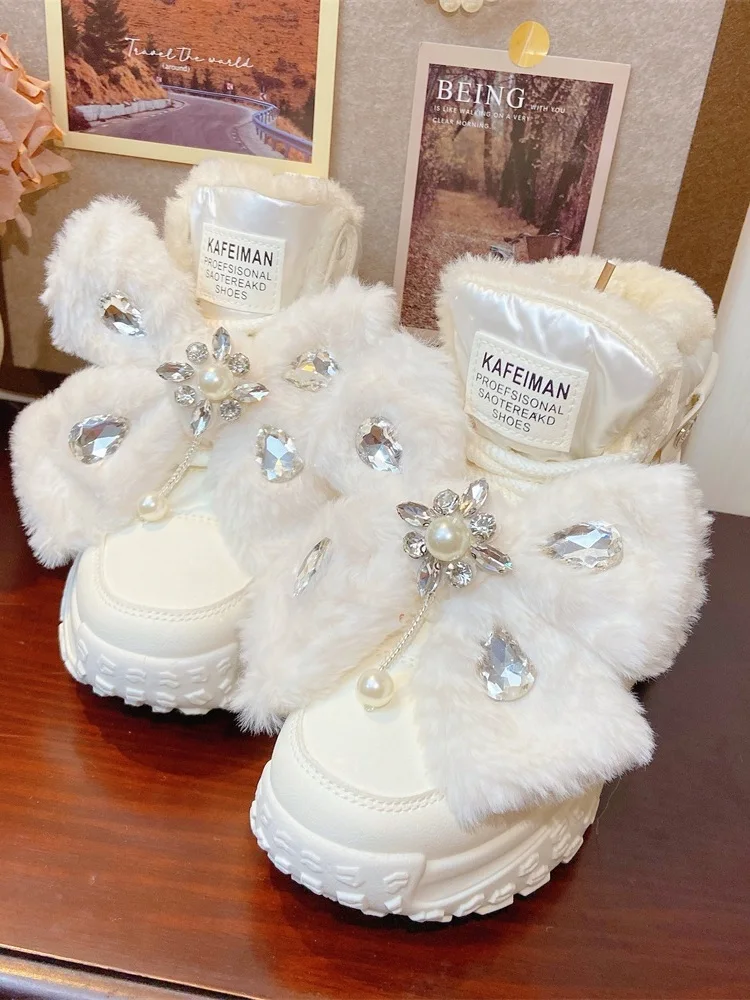 

Winter Snow Boots 2025 New Thick-soled 5cm White Cotton Boots Thickened Warm Waterproof Cute Casual Shoes Fashion