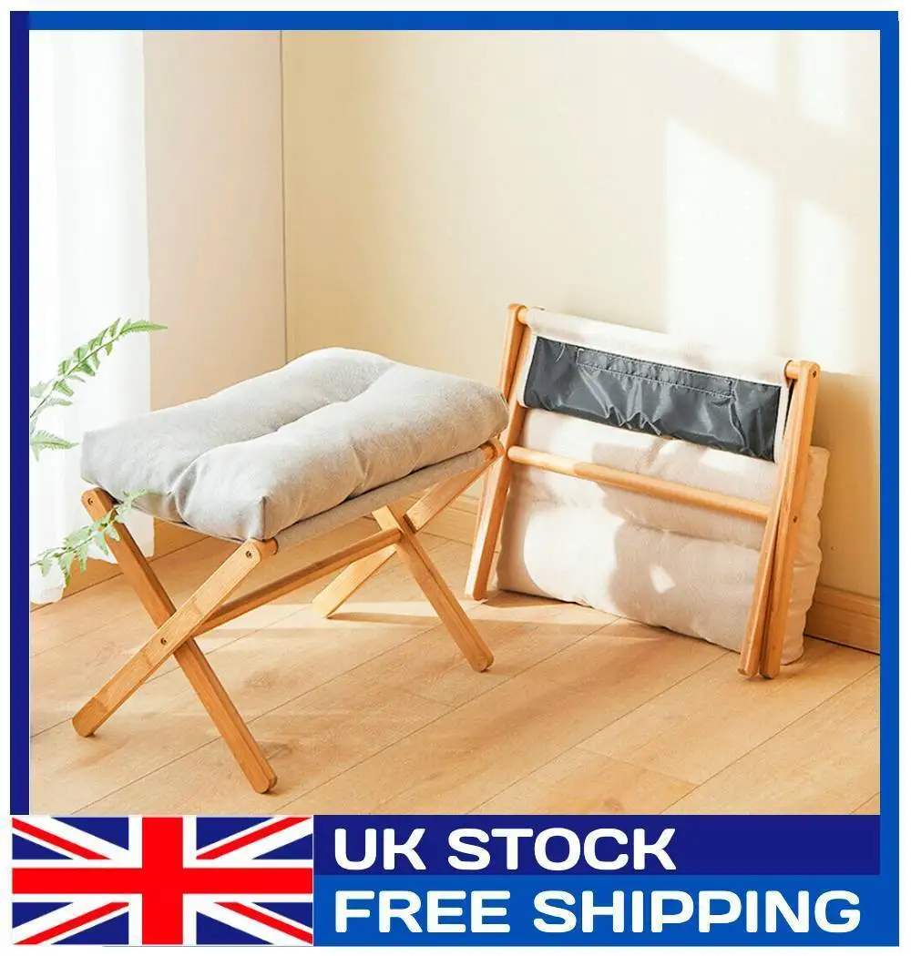 Bamboo Detachable Soft Upholstery Foldable Footrest Stool Shoe Change Footstool