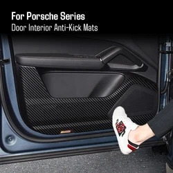 For Porsche Cayenne Macan Paramera 718 Boxster Cayman 911 Taycan Leather Car Door Anti-kick Cover Sticker Interior Accessories